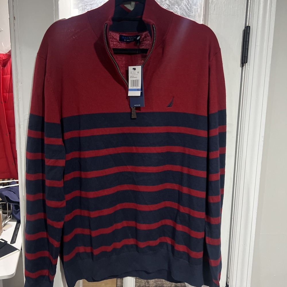 Nautica Sweater Mens size XLarge  V-Neck Pull Over Cotton Blend Red NEW